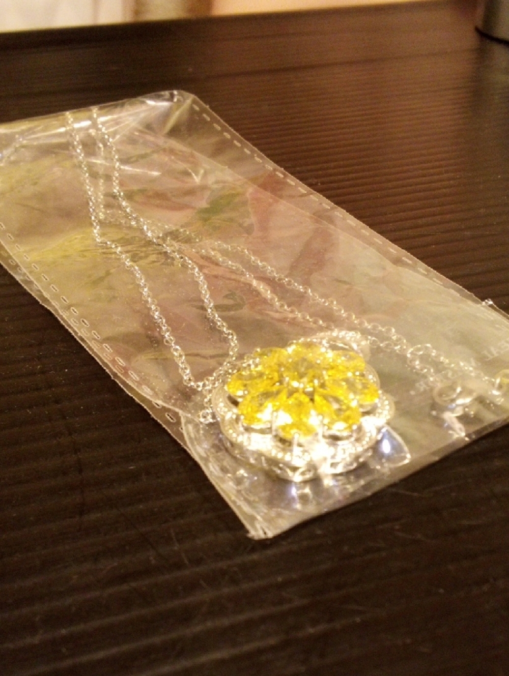 Yellow Crystal Flower Pendant Necklace